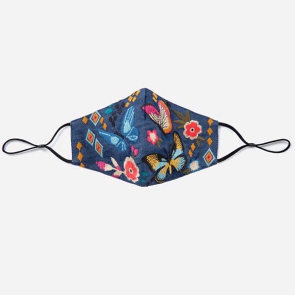 NEW Johnny Was Medium Wash Denim Embroidered Mask - Picture 3 of 4